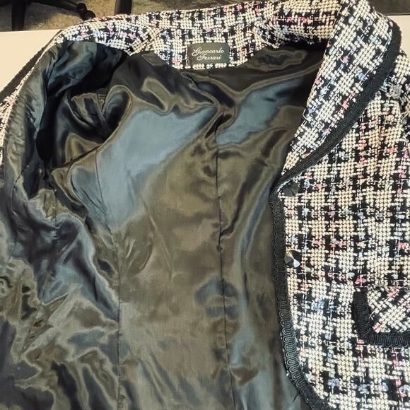 Giancarlo Ferrari Vtg Navy Blue White Plaid Tweed Edged Lined Blazer Jacket 8 - Picture 11 of 16